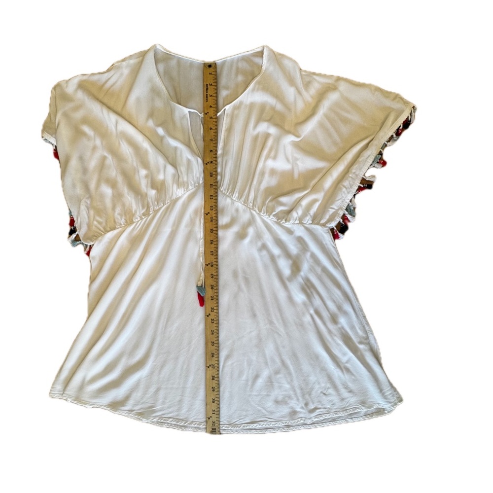 SWIM by CACIQUE Lane Bryant Cover-up White Black Red Tassels Tie Front 18/20 XXL - Picture 9 of 12